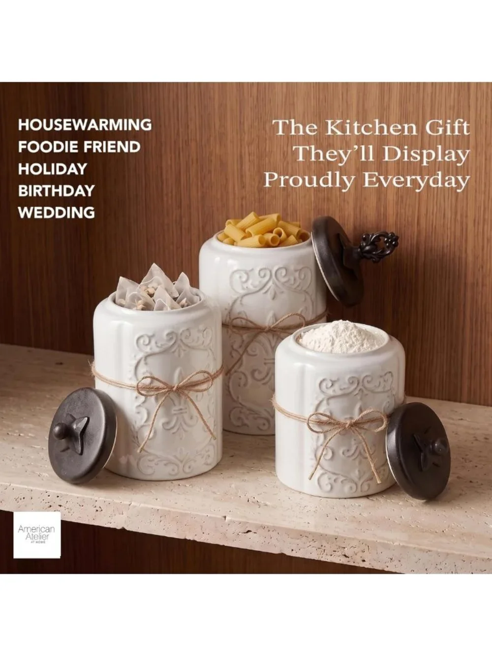 Elegant 3-Piece White Ceramic Canister Set with Airtight Stainless Steel Lids
